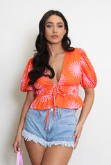 Sunshine Print Top with Front Ties