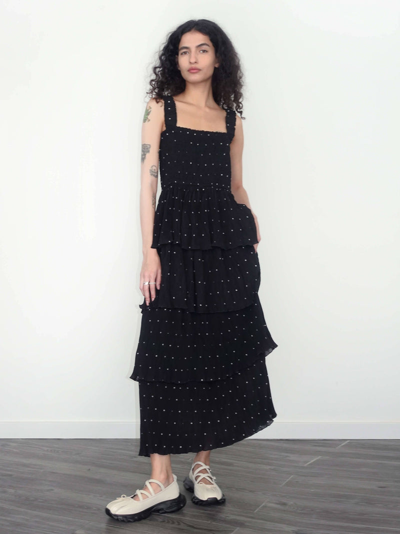 Black Polka Dot Multi Layer Strappy Dress