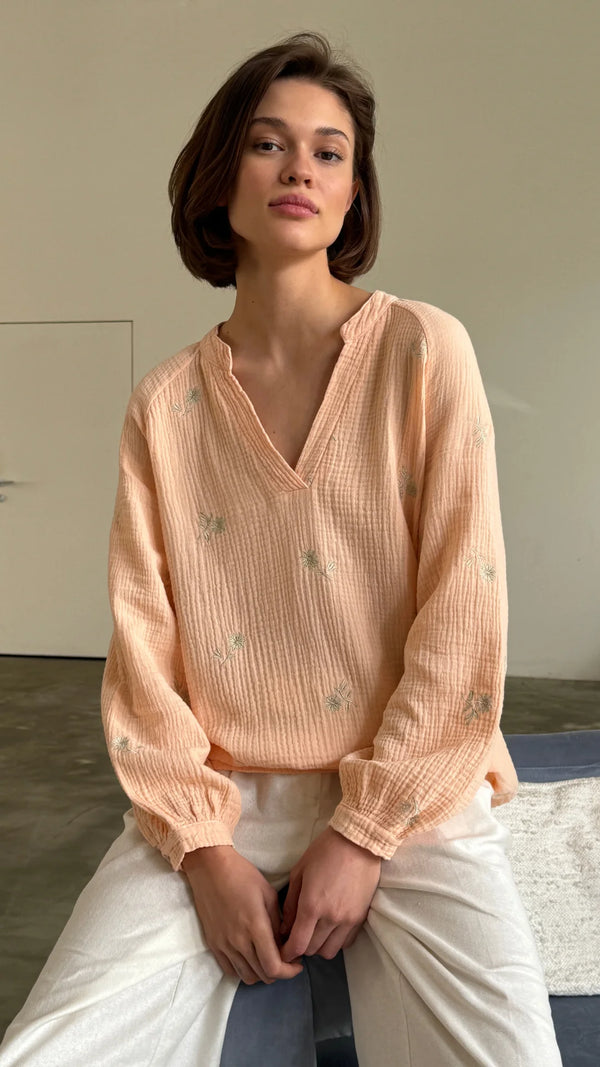 Zaina Embroidered Top - Apricot Blush