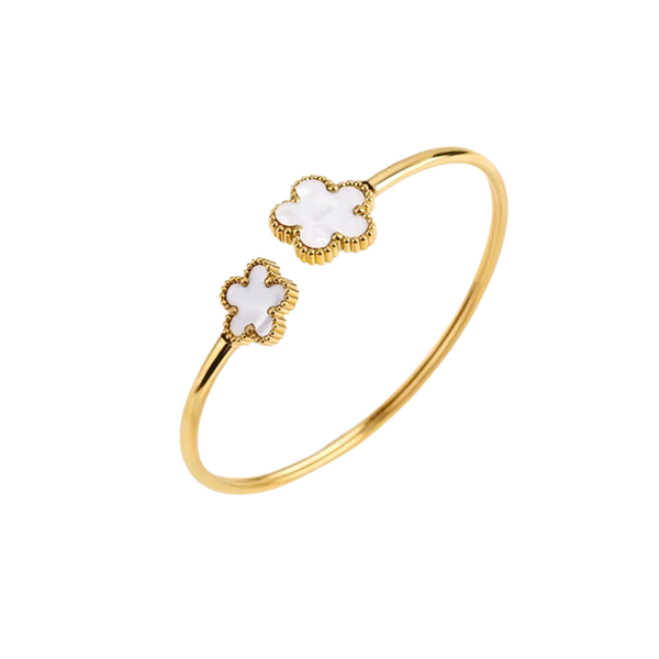 Double Clover Pearlescent - Gold Bracelet