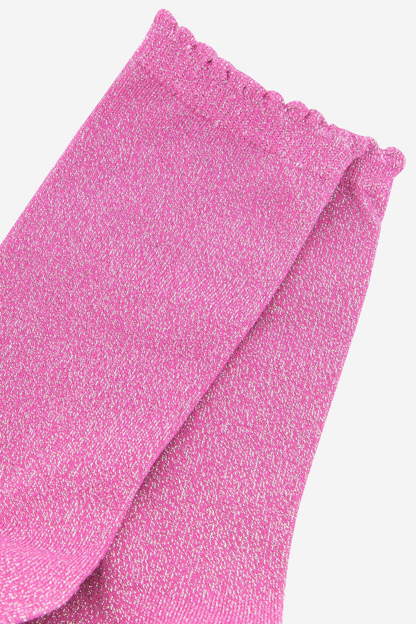 Cotton Glitter Ankle Socks in Pink with Scalloped Top: UK 3-7 | EU 36-40 | US 5-9