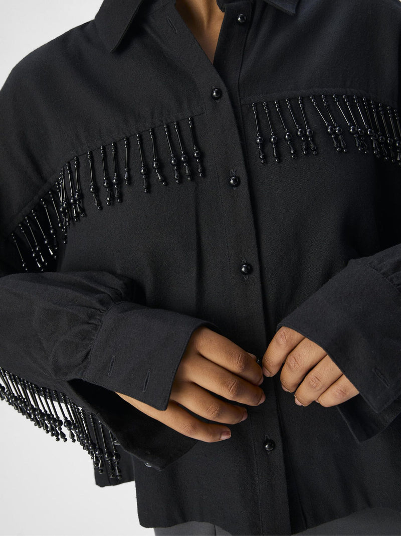 Beaded Detail Black Shirt