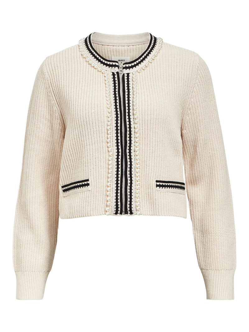 Knitted Zip Up Cardigan with Pearl Detail