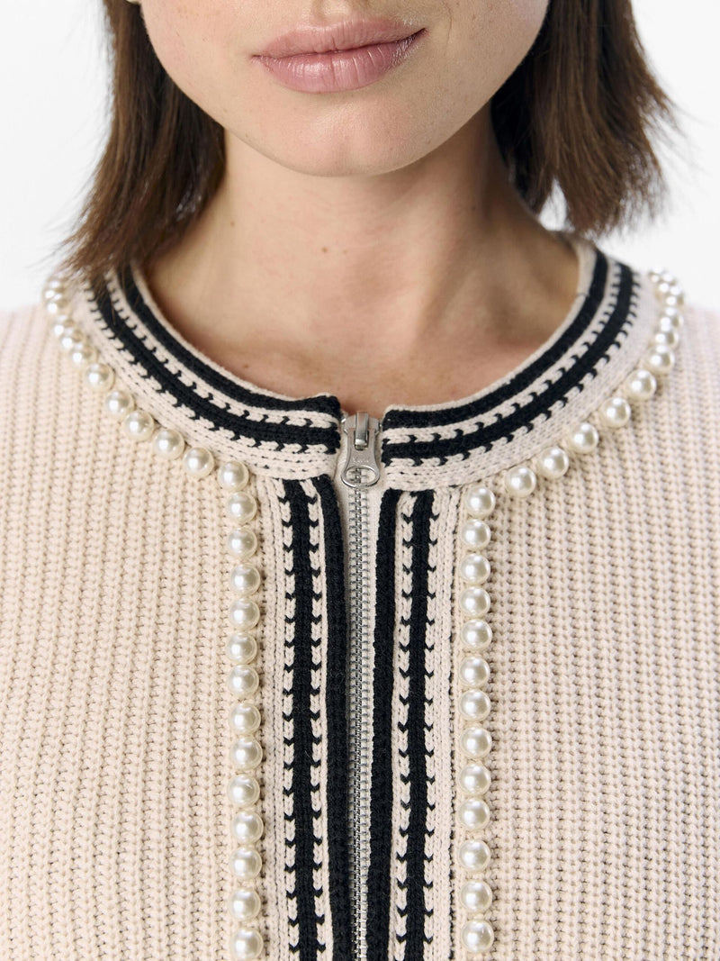 Knitted Zip Up Cardigan with Pearl Detail