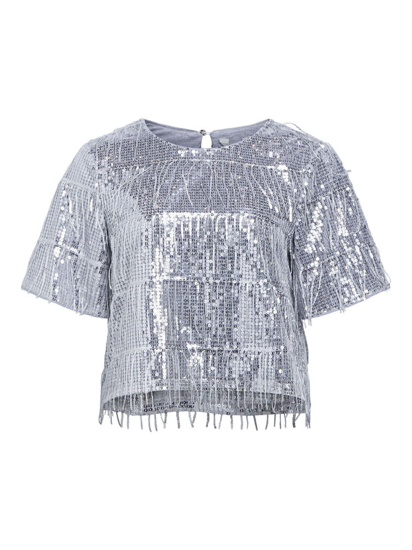 Silver Tassel Sequin Top