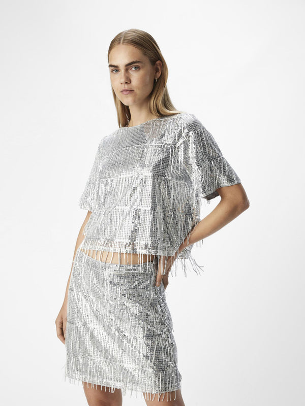 Silver Tassel Sequin Top