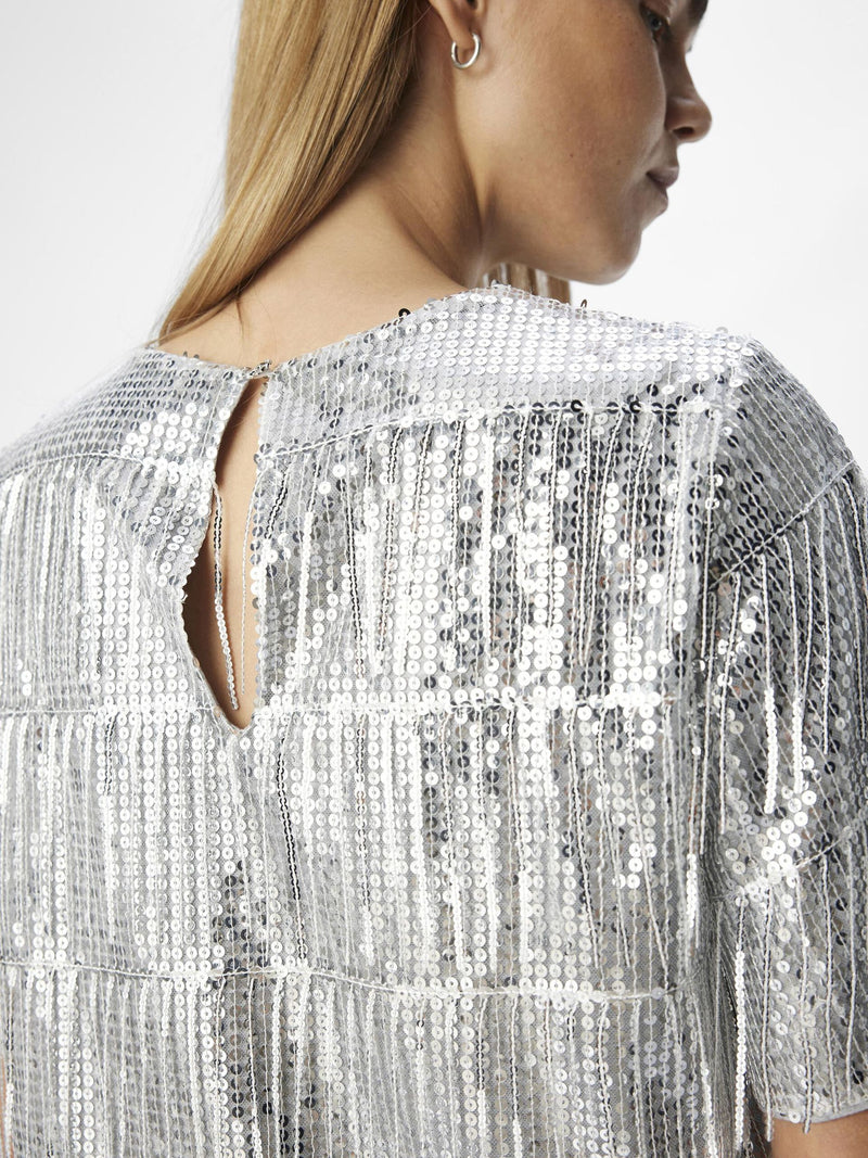 Silver Tassel Sequin Top