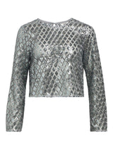 Metallic Silver Long Sleeve Top