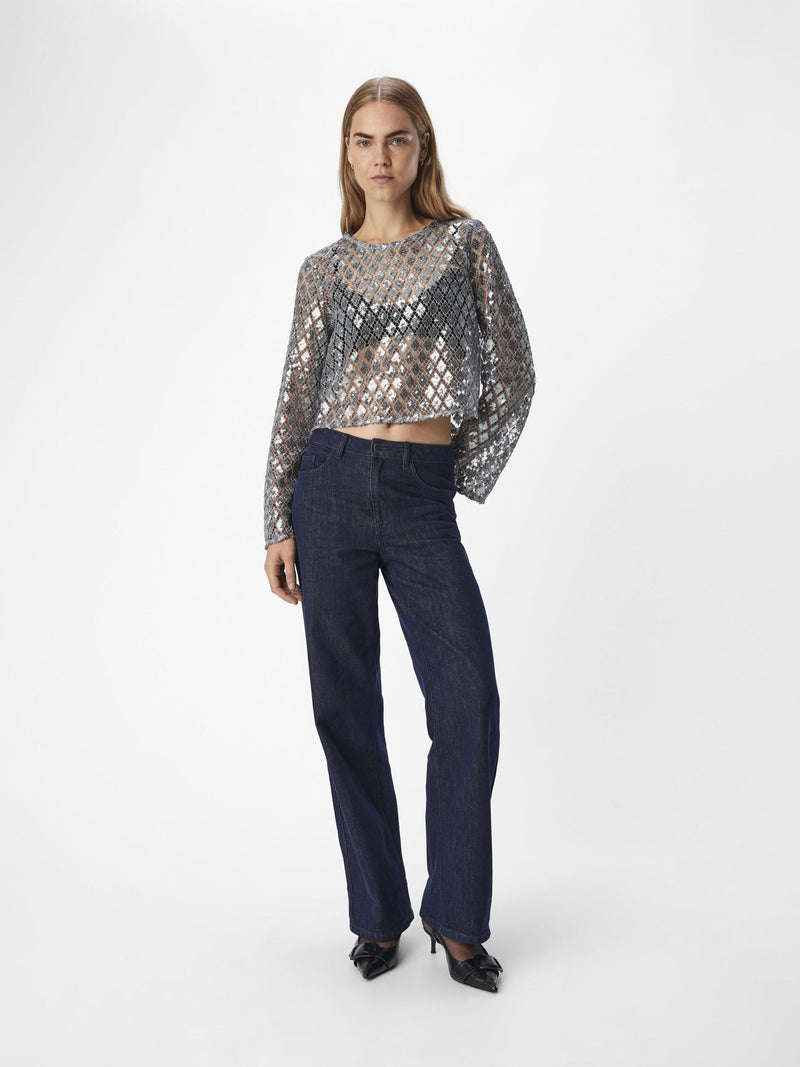 Metallic Silver Long Sleeve Top