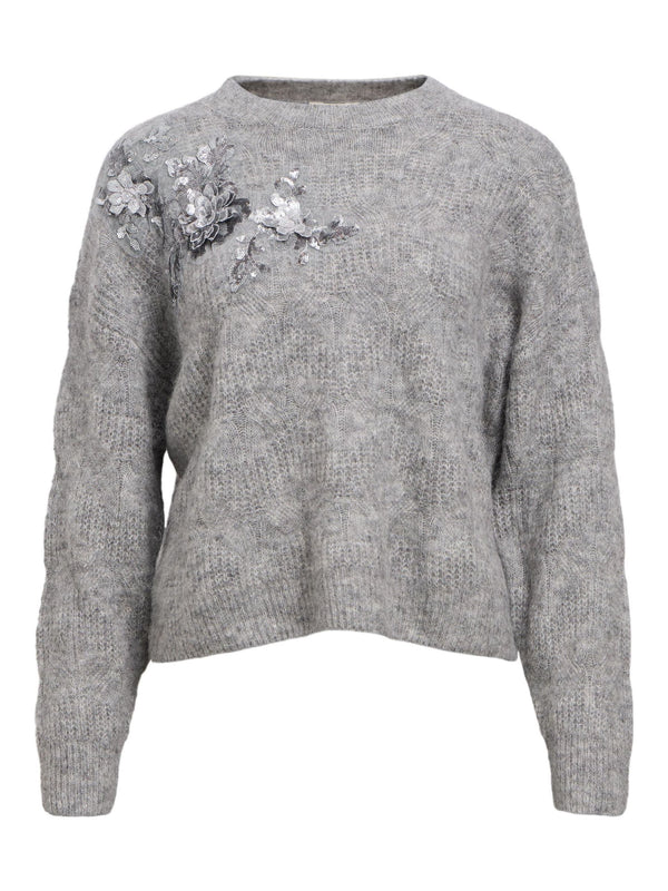 Sequin Detail Knitted Pullover - Grey