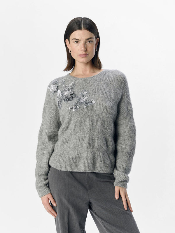 Sequin Detail Knitted Pullover - Grey