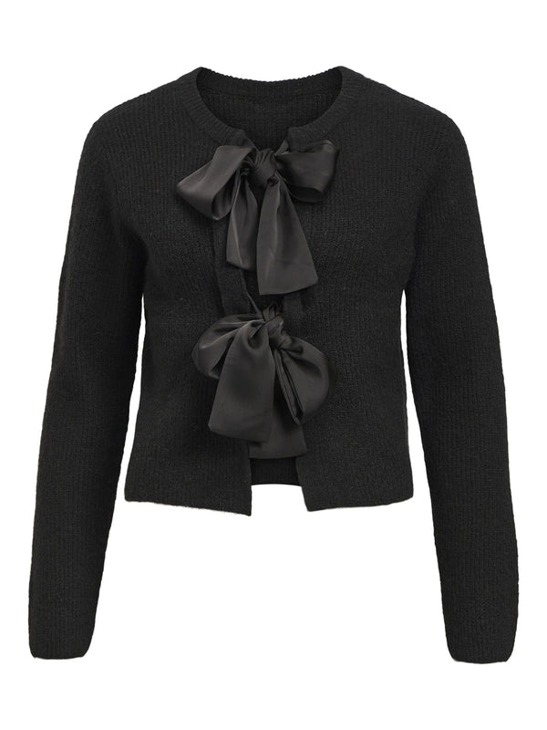 Satin Bow Detail Cardigan - Black