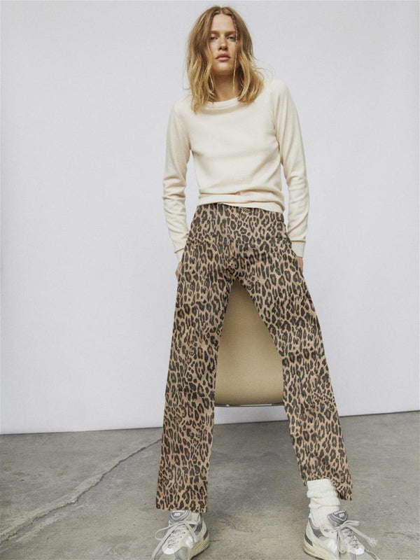 Wide Leg Leopard Print Jeans