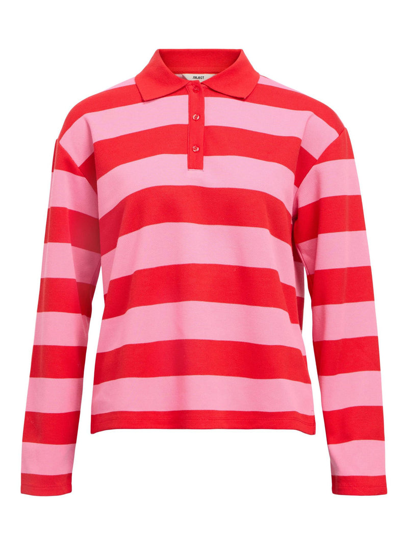 Red and Pink Striped Polo Shirt