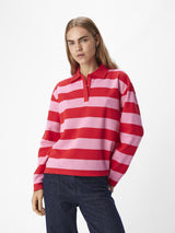 Red and Pink Striped Polo Shirt