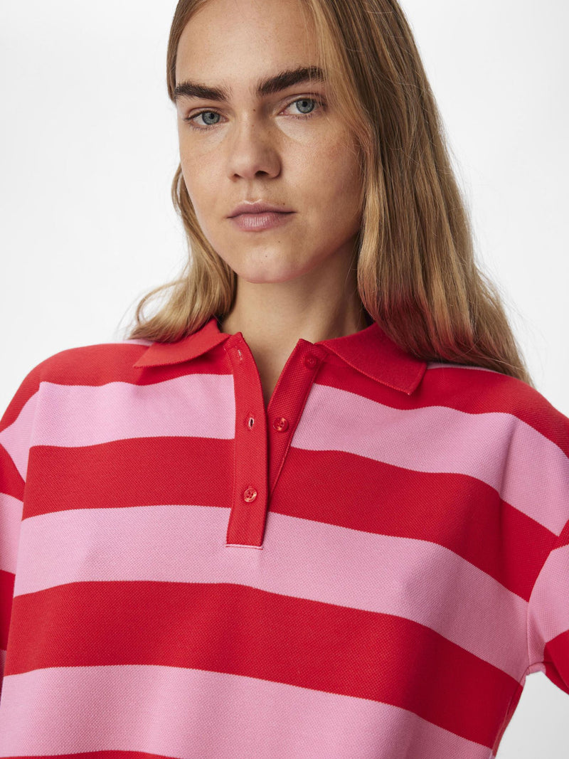 Red and Pink Striped Polo Shirt