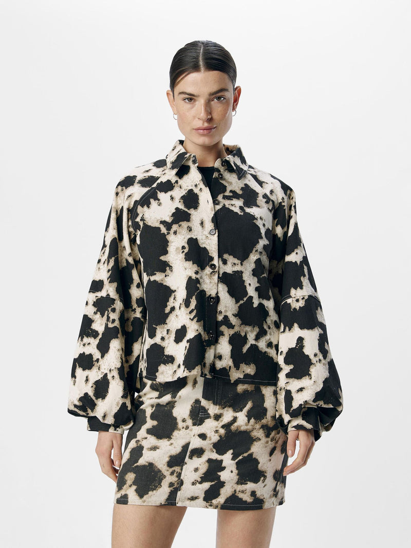 Cow Print Balloon Sleeve Jacket