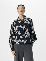 Embroidered Floral Black and White Shirt