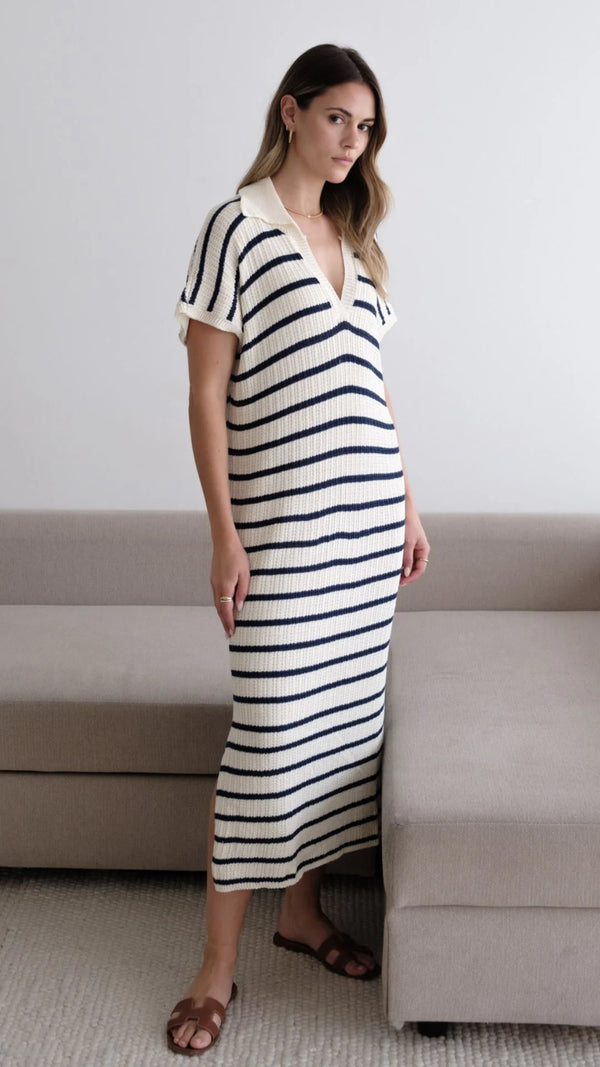 Erin Striped Knit Dress - Navy & Ecru