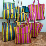 Striped Recycled Woven Bag - Yellow, Pink & Red