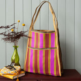 Striped Recycled Woven Bag - Yellow, Pink & Red