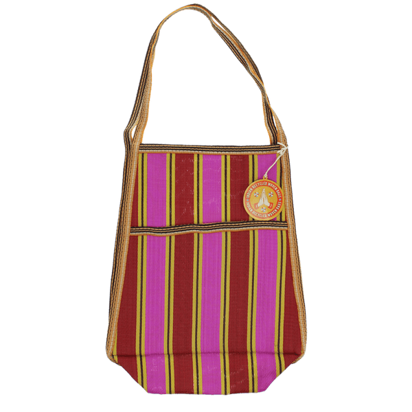 Striped Recycled Woven Bag - Yellow, Pink & Red