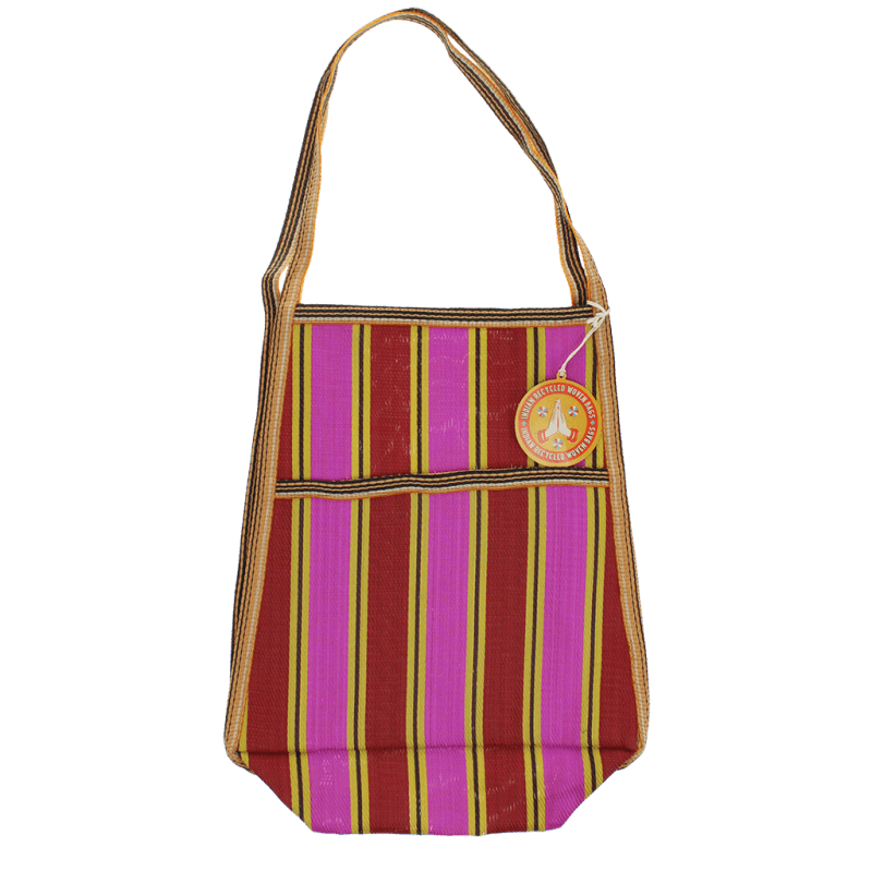 Striped Recycled Woven Bag - Yellow, Pink & Red