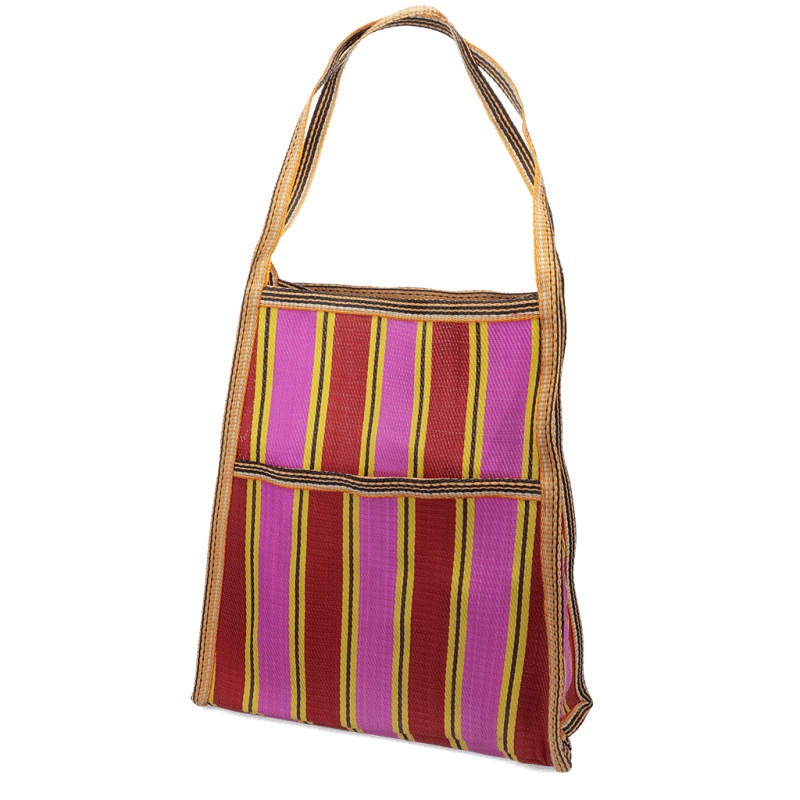 Striped Recycled Woven Bag - Yellow, Pink & Red