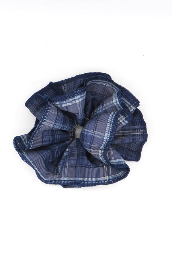 Double Layer Check Scrunchie in Navy: Navy