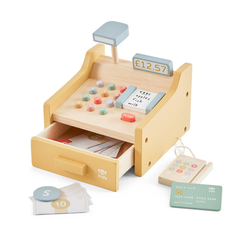 Wooden Cash Register Toy with Play Money