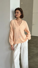 Zaina Embroidered Top - Apricot Blush