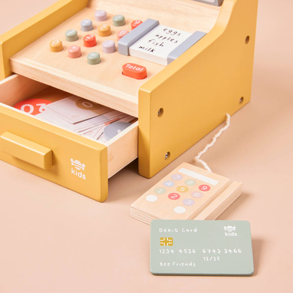 Wooden Cash Register Toy with Play Money