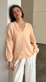 Zaina Embroidered Top - Apricot Blush