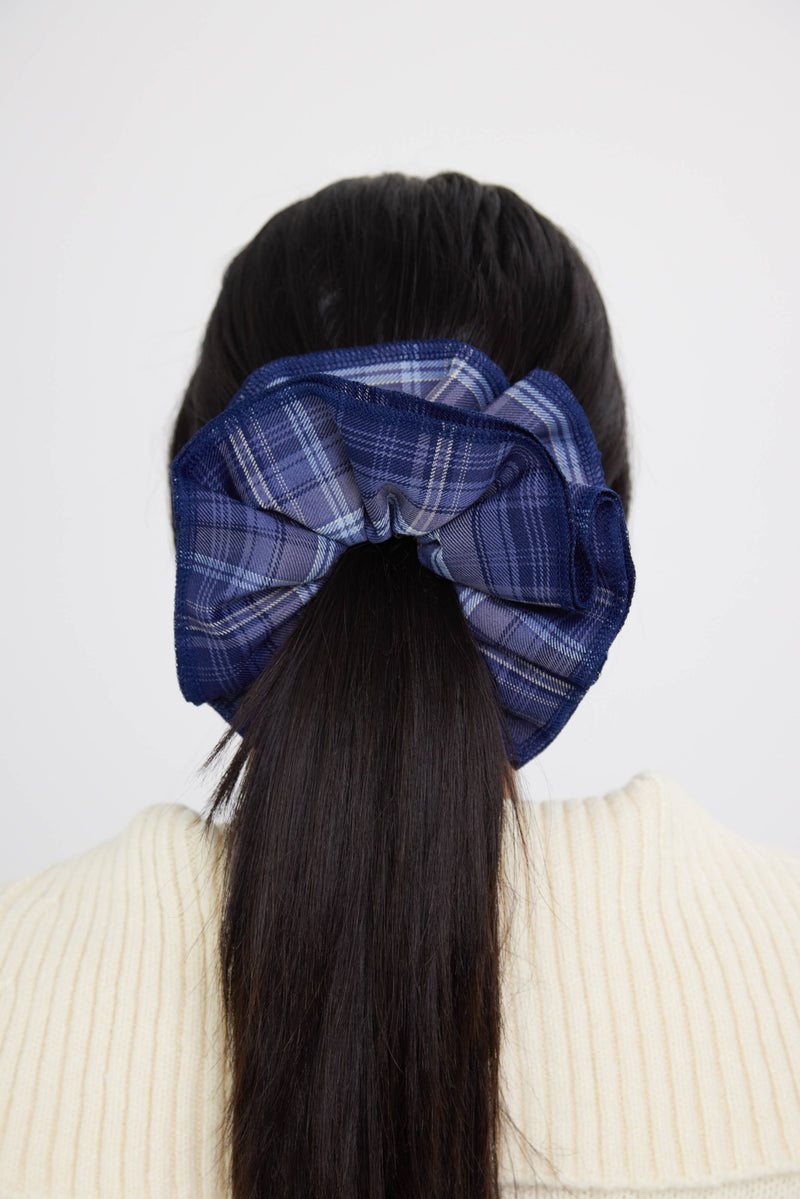 Double Layer Check Scrunchie in Navy: Navy