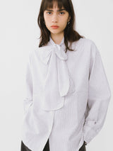 Pinstripe Long Sleeves Shirt with Tie Down Collar