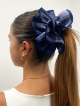 Double Layer Check Scrunchie in Navy: Navy