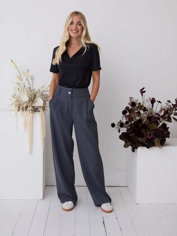 Wide Leg Slate Comfort Trousers