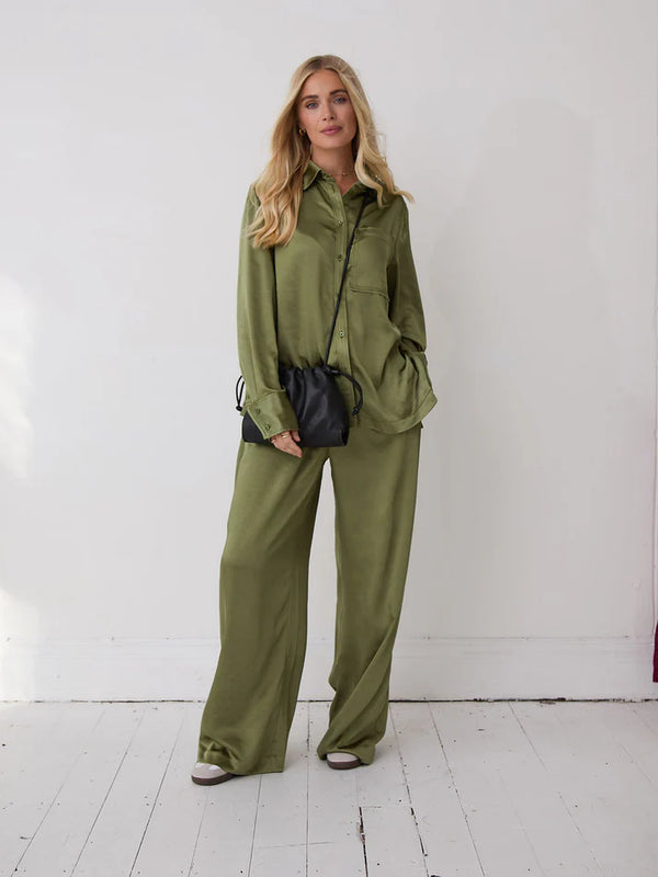 Khaki Satin Trousers