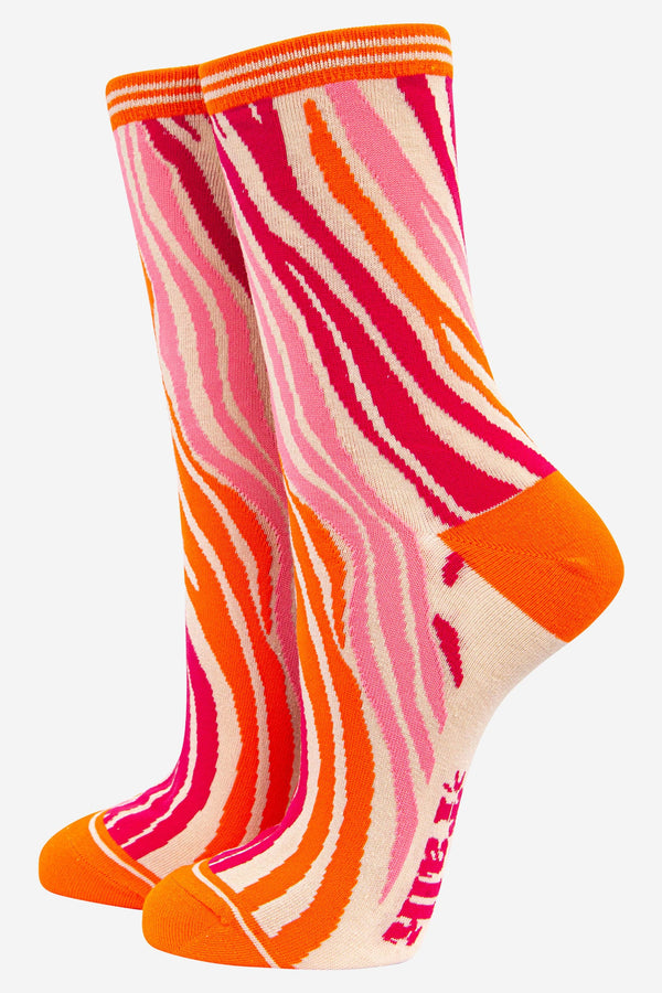 Women's Zebra Print Bamboo Socks in Orange Pink: UK 3-7 | EU 36-40
