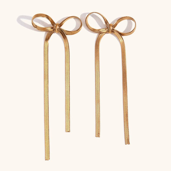 Flat Chain Bow Earring in Gold