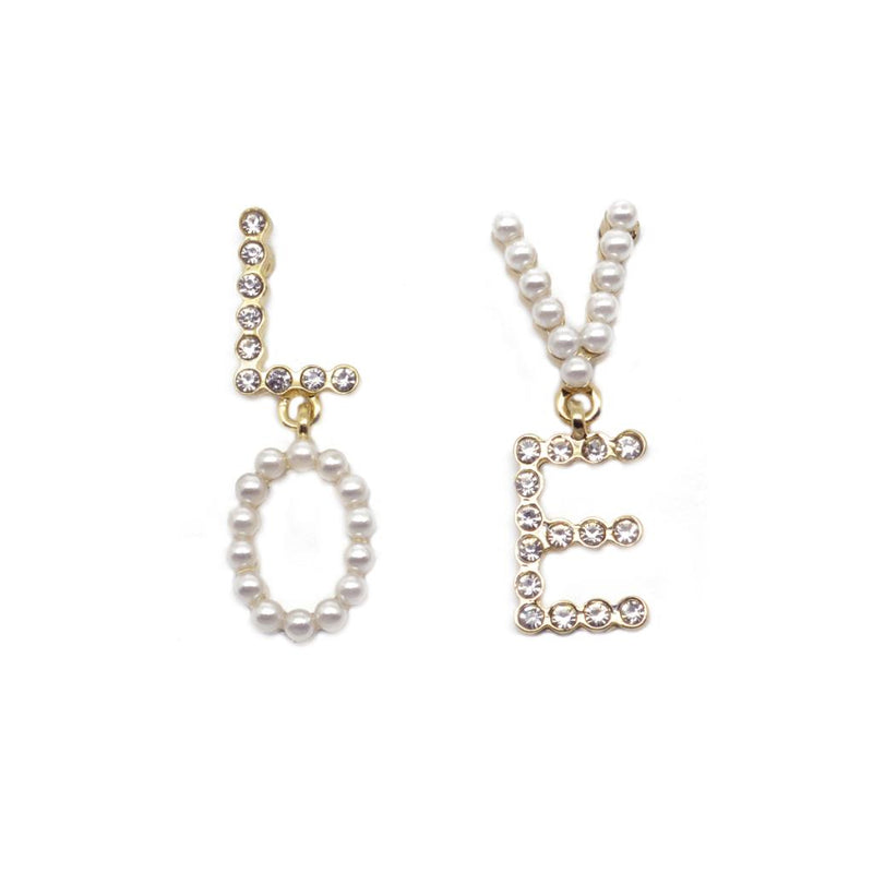 LO-VE Lettering Drop Earrings - Gold and Pearl