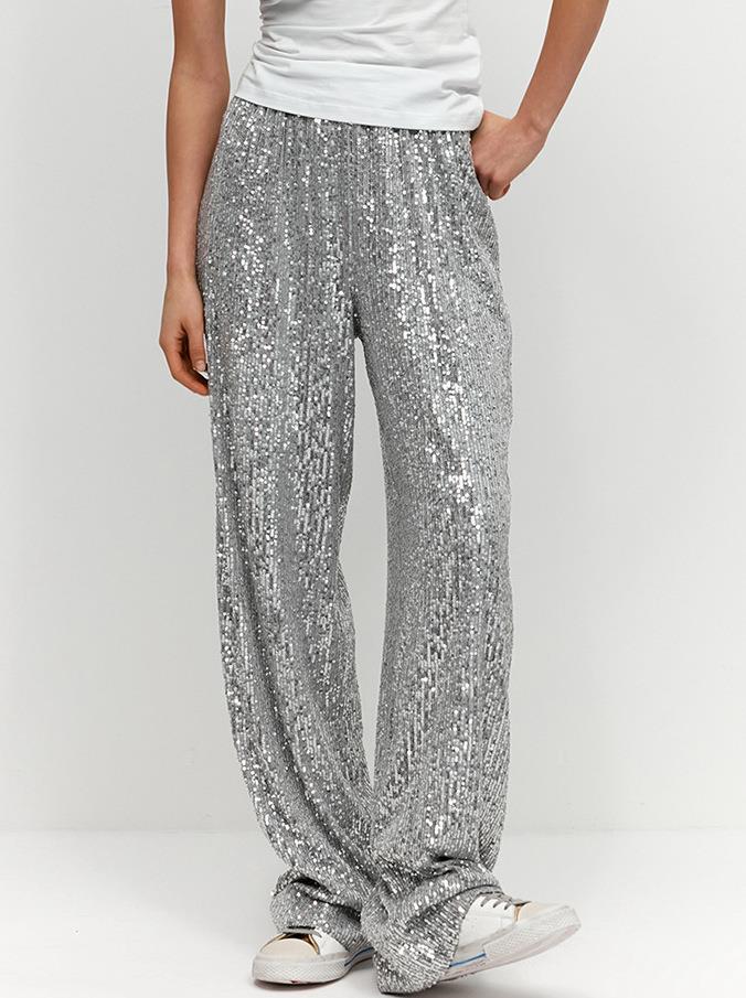 Sequin Flare Trousers - Silver