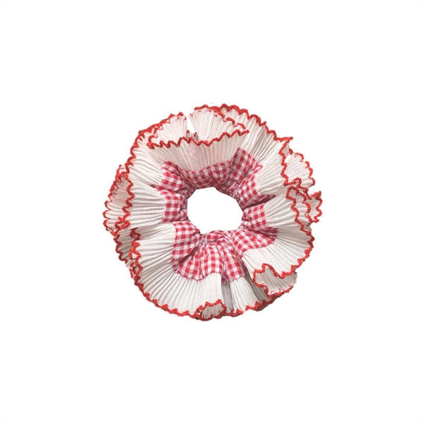 Oversized Gingham Hair Scrunchie - Red and White