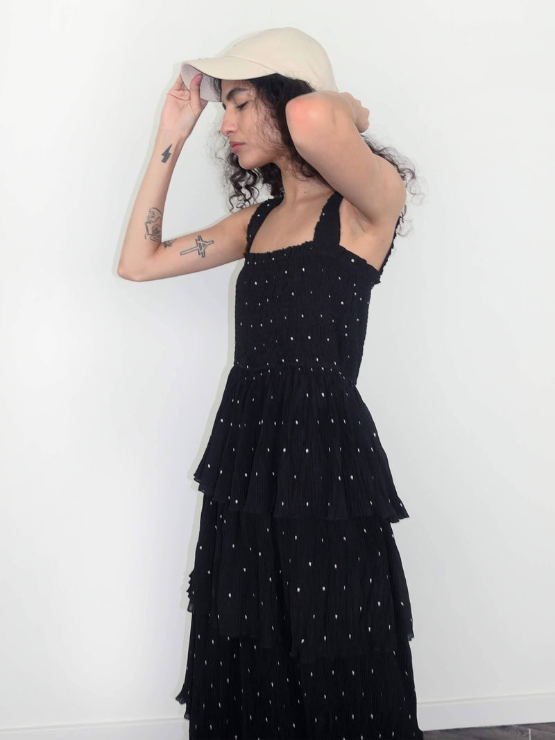 Black Polka Dot Multi Layer Strappy Dress