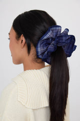 Double Layer Check Scrunchie in Navy: Navy