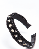 Pearl and Bead Embellished Headband in Black and Ivory