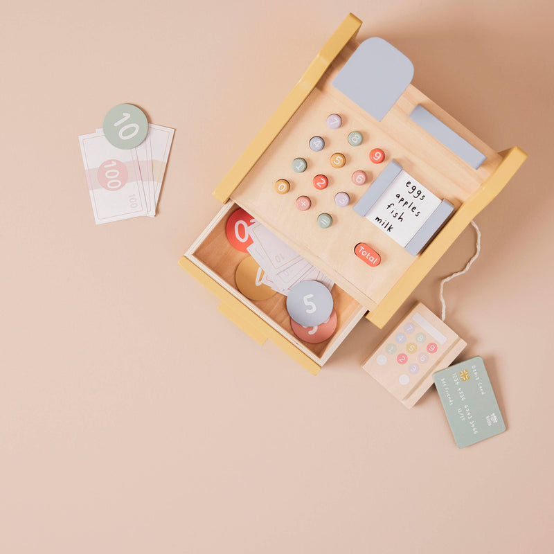 Wooden Cash Register Toy with Play Money